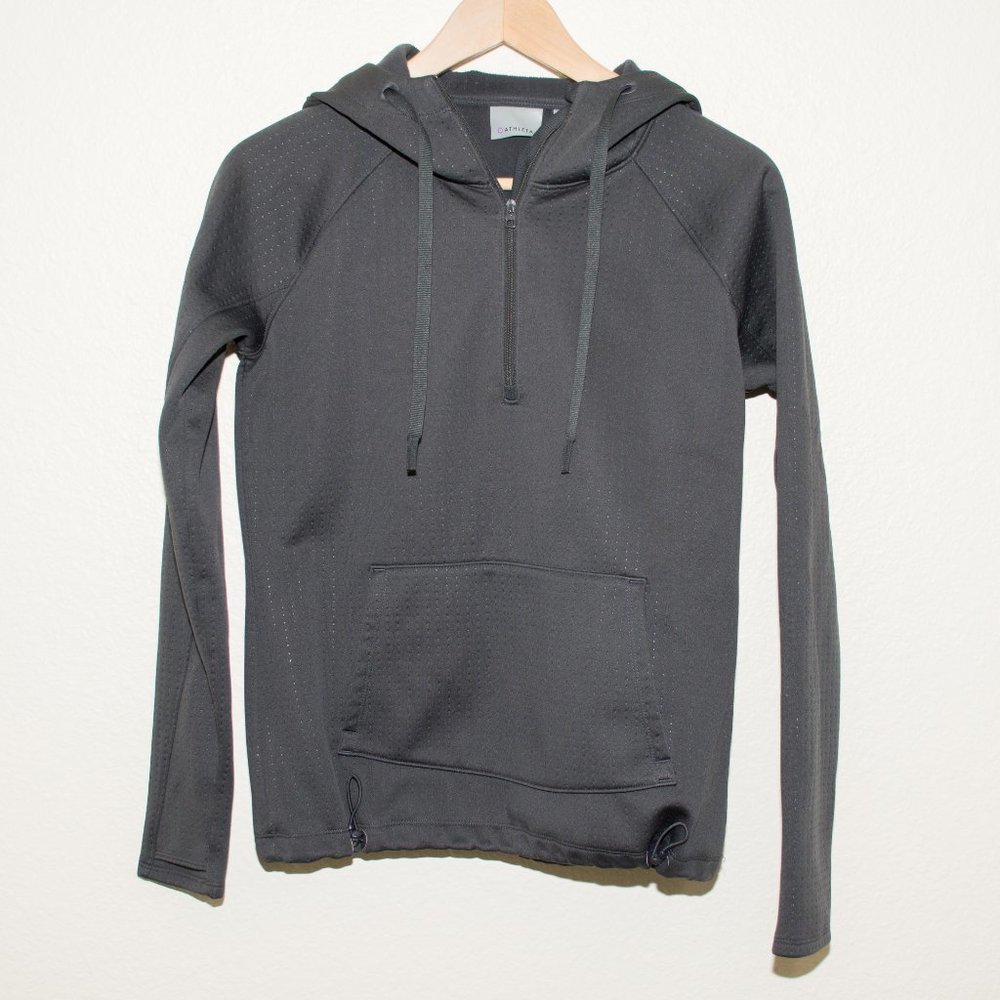 Athleta Gray Partial Zip Hoodie with Thumb Holes